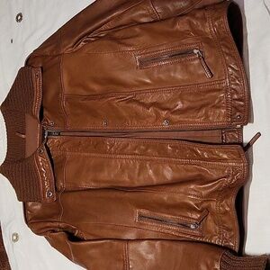Eddie Bauer Women's Size Large Soft  Leather Brown Bomber Jacket